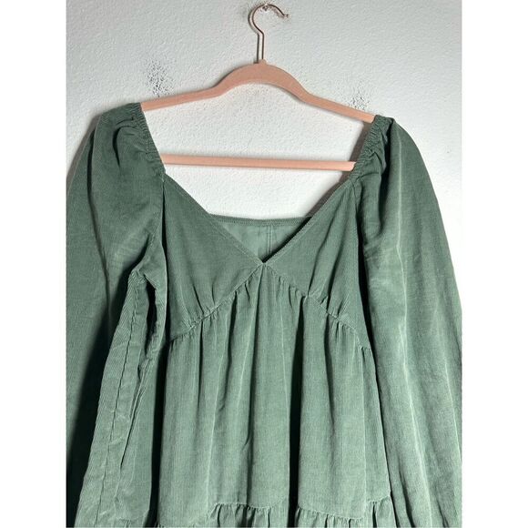 ASOS Design Tiered Cord Babydoll Dress Midi Smock Khaki Size 6 See Description - Picture 7 of 16